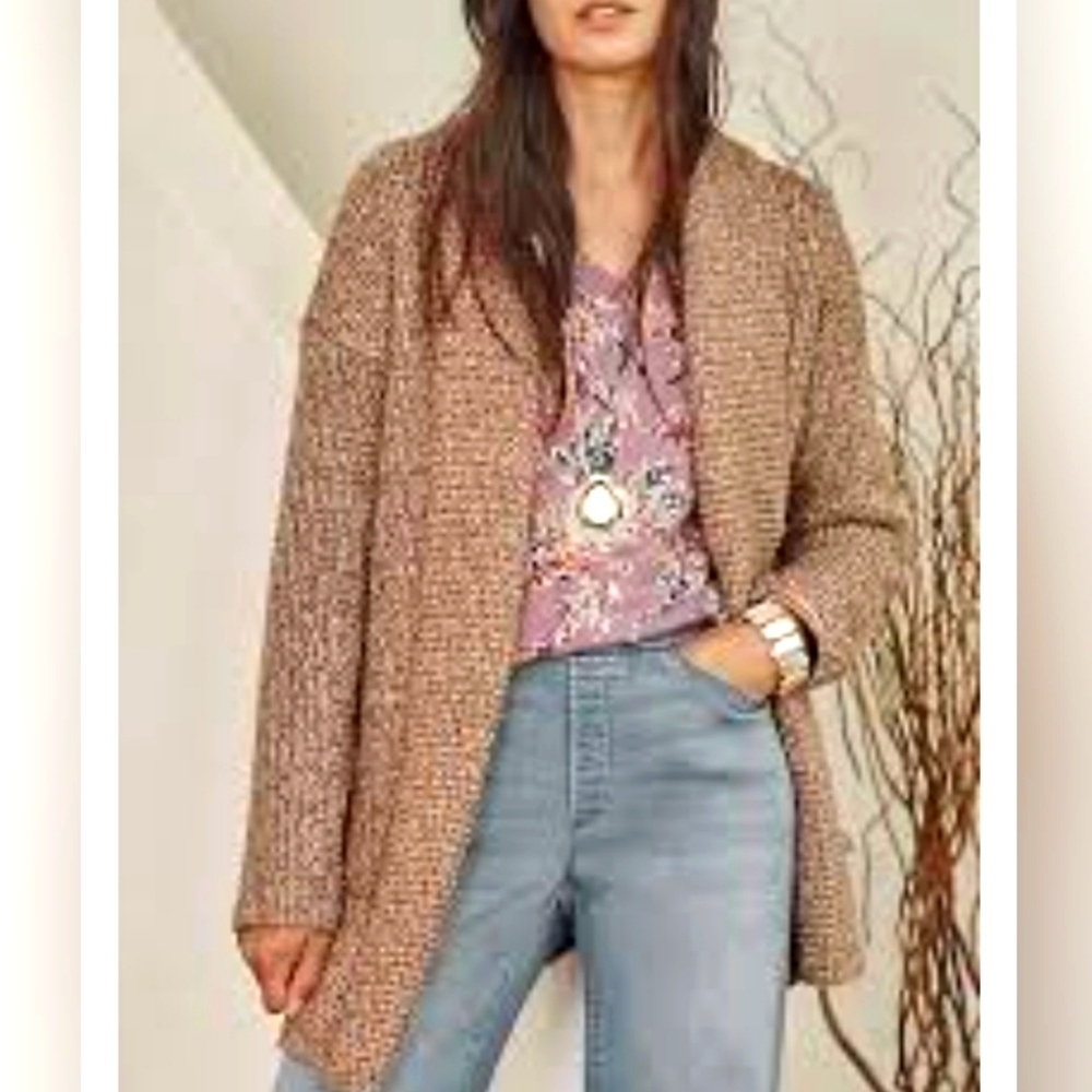 J.Jill Large Wool Blend Chunky Cable knit Cottagecore Open Pocket  Cardigan